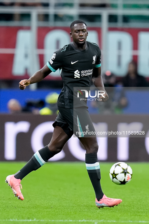 Ibrahima Konate' of Liverpool FC during the UEFA Champions League 2024/25 League Phase MD1 match between AC Milan and Liverpool FC at Stadio...