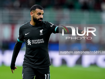 Mohamed Salah of Liverpool FC gestures during the UEFA Champions League 2024/25 League Phase MD1 match between AC Milan and Liverpool FC at...