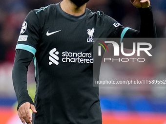 Mohamed Salah of Liverpool FC reacts during the UEFA Champions League 2024/25 League Phase MD1 match between AC Milan and Liverpool FC at St...