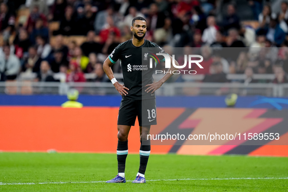 Cody Gakpo of Liverpool FC looks on during the UEFA Champions League 2024/25 League Phase MD1 match between AC Milan and Liverpool FC at Sta...