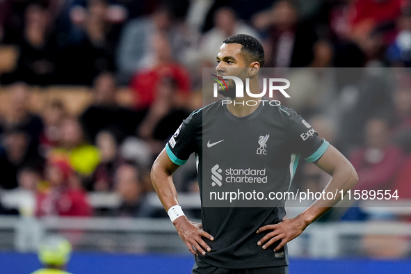 Cody Gakpo of Liverpool FC looks on during the UEFA Champions League 2024/25 League Phase MD1 match between AC Milan and Liverpool FC at Sta...