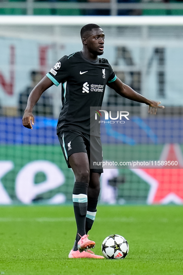 Ibrahima Konate' of Liverpool FC during the UEFA Champions League 2024/25 League Phase MD1 match between AC Milan and Liverpool FC at Stadio...