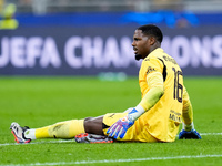 Mike Maignan of AC Milan lies down injured during the UEFA Champions League 2024/25 League Phase MD1 match between AC Milan and Liverpool FC...