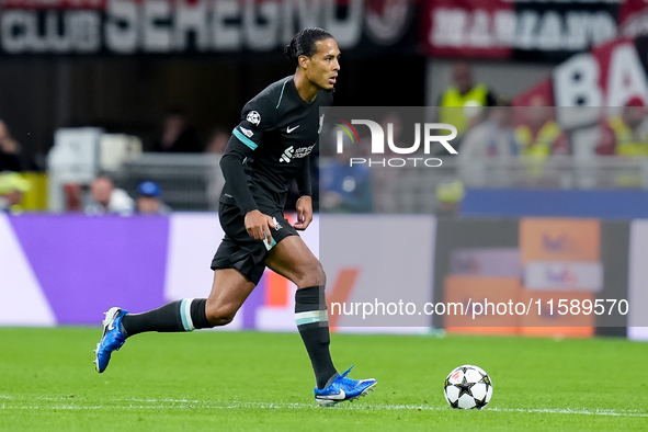 Virgil van Dijk of Liverpool FC during the UEFA Champions League 2024/25 League Phase MD1 match between AC Milan and Liverpool FC at Stadio...