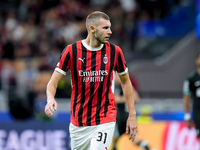 Strahinja Pavlovic of AC Milan during the UEFA Champions League 2024/25 League Phase MD1 match between AC Milan and Liverpool FC at Stadio S...