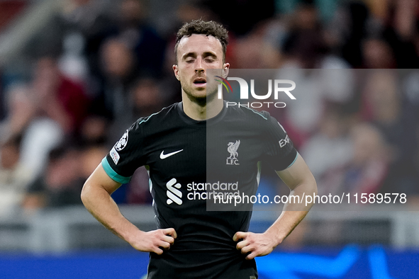 Diogo Jota of Liverpool FC looks dejected during the UEFA Champions League 2024/25 League Phase MD1 match between AC Milan and Liverpool FC...