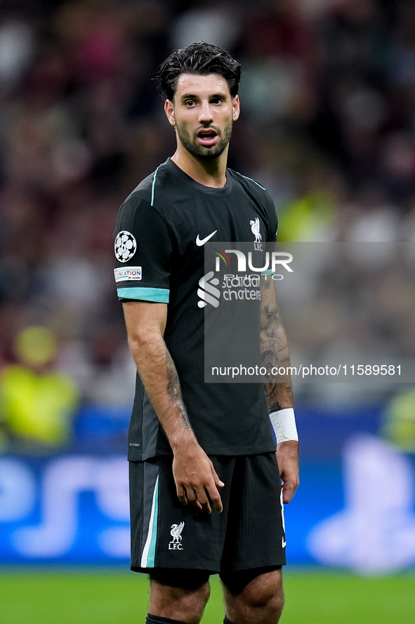 Dominik Szoboszlai of Liverpool FC looks on during the UEFA Champions League 2024/25 League Phase MD1 match between AC Milan and Liverpool F...