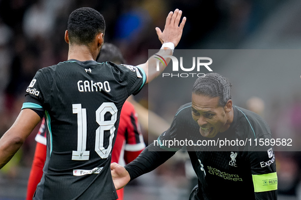 Virgil van Dijk of Liverpool FC celebrates after scoring second goal during the UEFA Champions League 2024/25 League Phase MD1 match between...