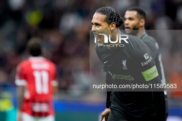 Virgil van Dijk of Liverpool FC celebrates after scoring second goal during the UEFA Champions League 2024/25 League Phase MD1 match between...