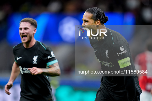 Virgil van Dijk of Liverpool FC celebrates after scoring second goal during the UEFA Champions League 2024/25 League Phase MD1 match between...