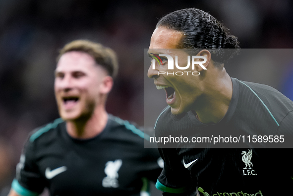 Virgil van Dijk of Liverpool FC celebrates after scoring second goal during the UEFA Champions League 2024/25 League Phase MD1 match between...