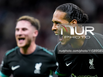 Virgil van Dijk of Liverpool FC celebrates after scoring second goal during the UEFA Champions League 2024/25 League Phase MD1 match between...