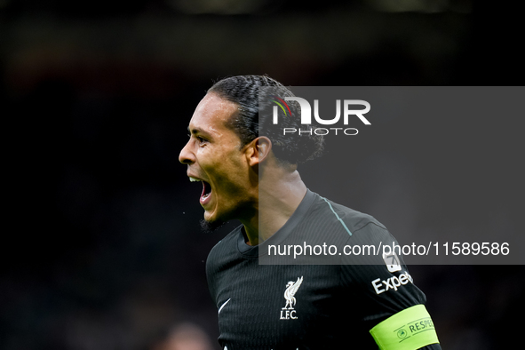 Virgil van Dijk of Liverpool FC celebrates after scoring second goal during the UEFA Champions League 2024/25 League Phase MD1 match between...