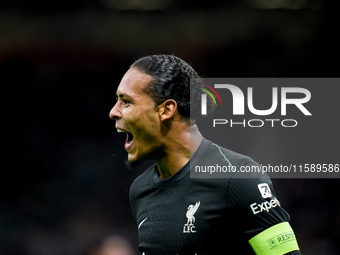 Virgil van Dijk of Liverpool FC celebrates after scoring second goal during the UEFA Champions League 2024/25 League Phase MD1 match between...