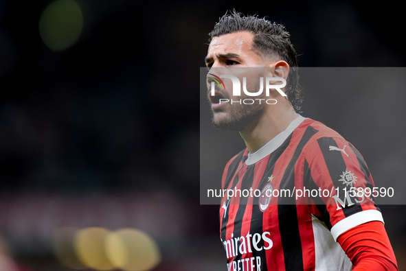 Theo Hernandez of AC Milan looks on during the UEFA Champions League 2024/25 League Phase MD1 match between AC Milan and Liverpool FC at Sta...