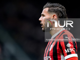 Theo Hernandez of AC Milan looks on during the UEFA Champions League 2024/25 League Phase MD1 match between AC Milan and Liverpool FC at Sta...