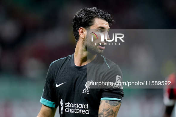 Dominik Szoboszlai of Liverpool FC looks on during the UEFA Champions League 2024/25 League Phase MD1 match between AC Milan and Liverpool F...