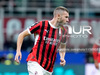 Strahinja Pavlovic of AC Milan looks on during the UEFA Champions League 2024/25 League Phase MD1 match between AC Milan and Liverpool FC at...