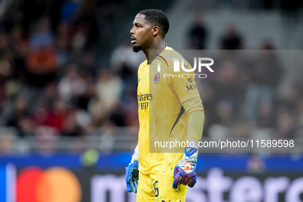 Mike Maignan of AC Milan during the UEFA Champions League 2024/25 League Phase MD1 match between AC Milan and Liverpool FC at Stadio San Sir...