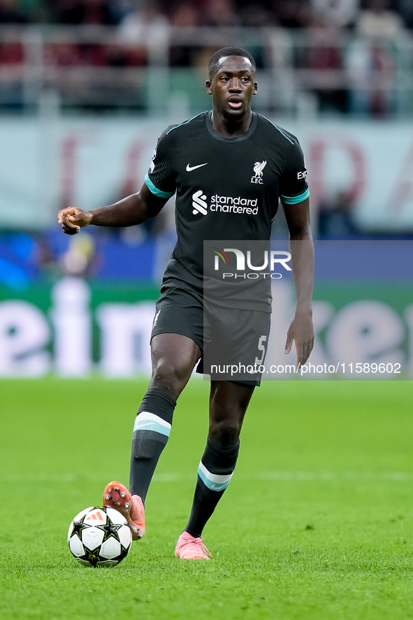 Ibrahima Konate' of Liverpool FC during the UEFA Champions League 2024/25 League Phase MD1 match between AC Milan and Liverpool FC at Stadio...