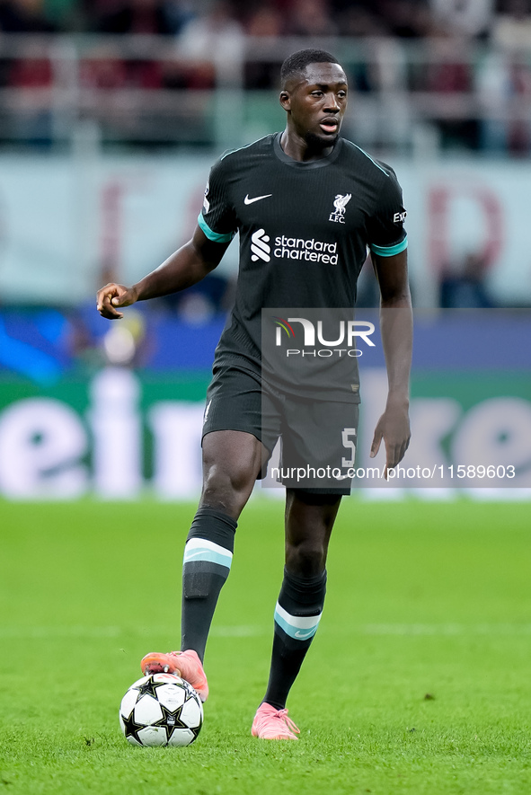 Ibrahima Konate' of Liverpool FC during the UEFA Champions League 2024/25 League Phase MD1 match between AC Milan and Liverpool FC at Stadio...