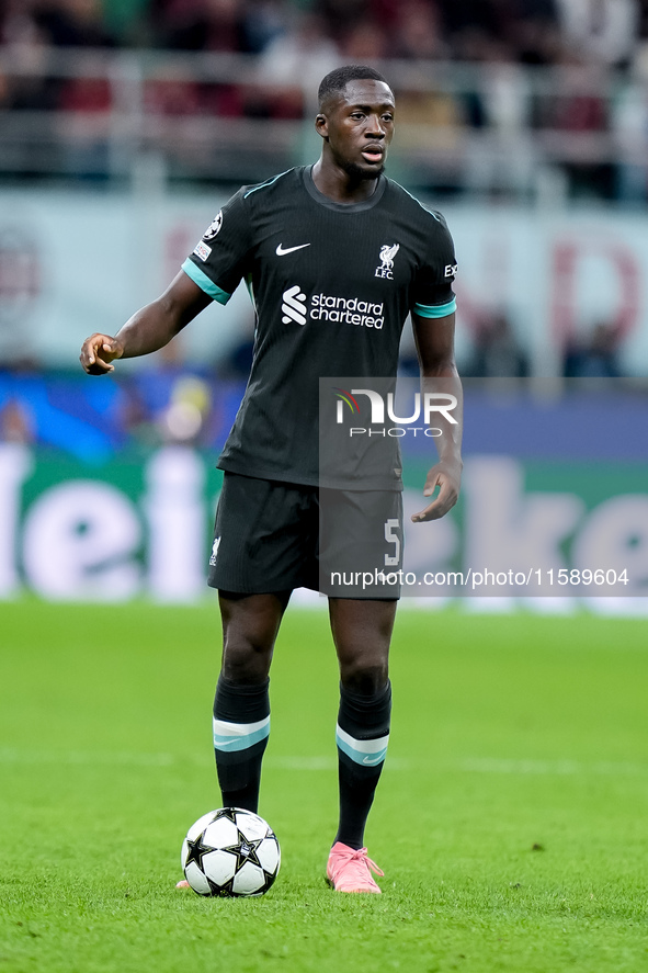 Ibrahima Konate' of Liverpool FC during the UEFA Champions League 2024/25 League Phase MD1 match between AC Milan and Liverpool FC at Stadio...