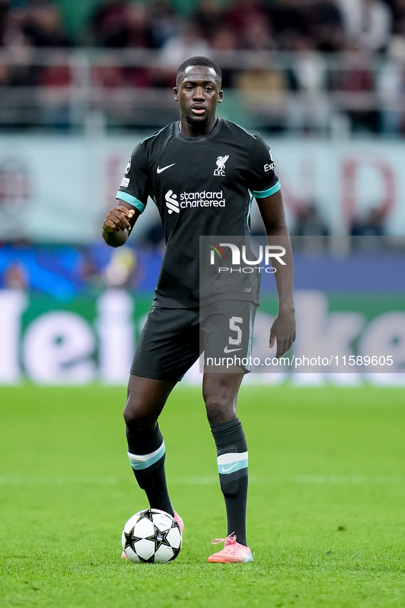 Ibrahima Konate' of Liverpool FC during the UEFA Champions League 2024/25 League Phase MD1 match between AC Milan and Liverpool FC at Stadio...