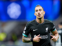 Kostas Tsimikas of Liverpool FC looks on during the UEFA Champions League 2024/25 League Phase MD1 match between AC Milan and Liverpool FC a...