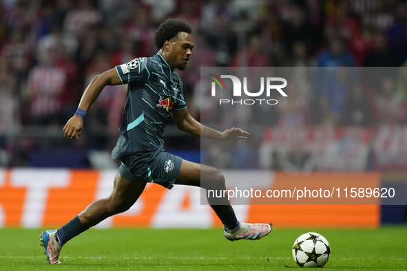 Lois Openda centre-forward of RB Leipzig and Belgium during the UEFA Champions League 2024/25 League Phase MD1 match between Atletico de Mad...