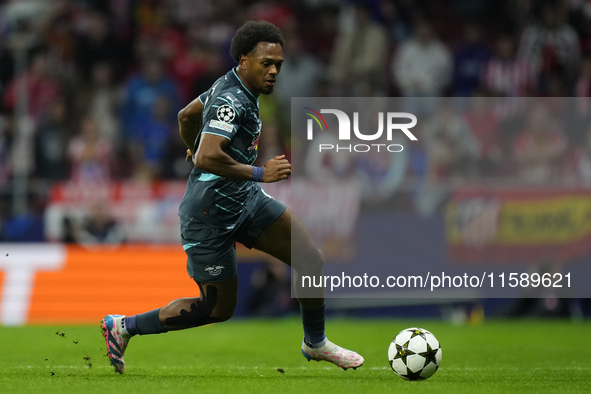 Lois Openda centre-forward of RB Leipzig and Belgium during the UEFA Champions League 2024/25 League Phase MD1 match between Atletico de Mad...