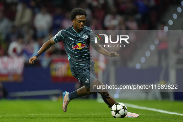 Lois Openda centre-forward of RB Leipzig and Belgium during the UEFA Champions League 2024/25 League Phase MD1 match between Atletico de Mad...