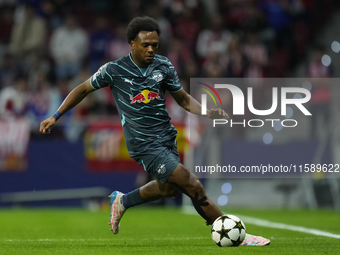 Lois Openda centre-forward of RB Leipzig and Belgium during the UEFA Champions League 2024/25 League Phase MD1 match between Atletico de Mad...