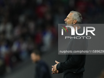 Marco Rose head coach of RB Leipzig reacts during the UEFA Champions League 2024/25 League Phase MD1 match between Atletico de Madrid and RB...