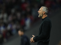 Marco Rose head coach of RB Leipzig reacts during the UEFA Champions League 2024/25 League Phase MD1 match between Atletico de Madrid and RB...