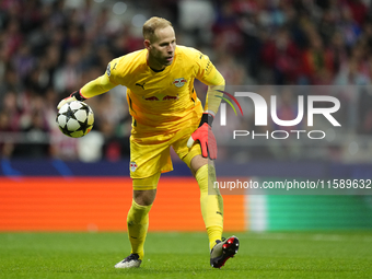 Peter Gulacsi goalkeeper of RB Leipzig and Hungary during the UEFA Champions League 2024/25 League Phase MD1 match between Atletico de Madri...