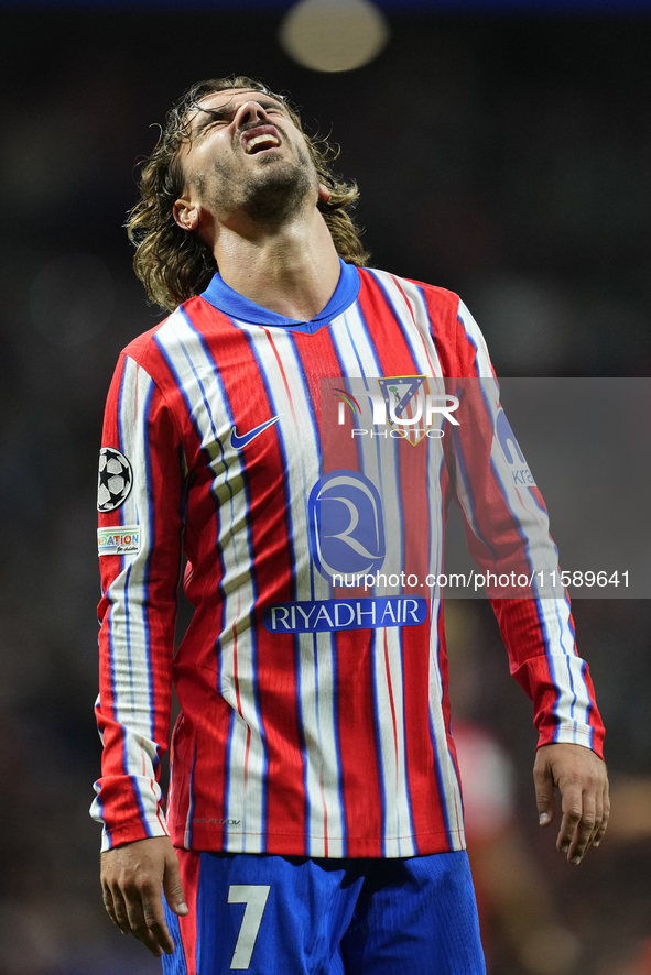 Antoine Griezmann second striker of Atletico de Madrid and France reacts during the UEFA Champions League 2024/25 League Phase MD1 match bet...