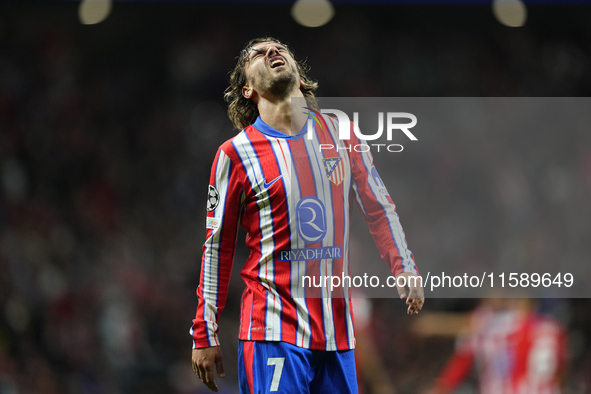 Antoine Griezmann second striker of Atletico de Madrid and France reacts during the UEFA Champions League 2024/25 League Phase MD1 match bet...