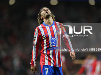 Antoine Griezmann second striker of Atletico de Madrid and France reacts during the UEFA Champions League 2024/25 League Phase MD1 match bet...