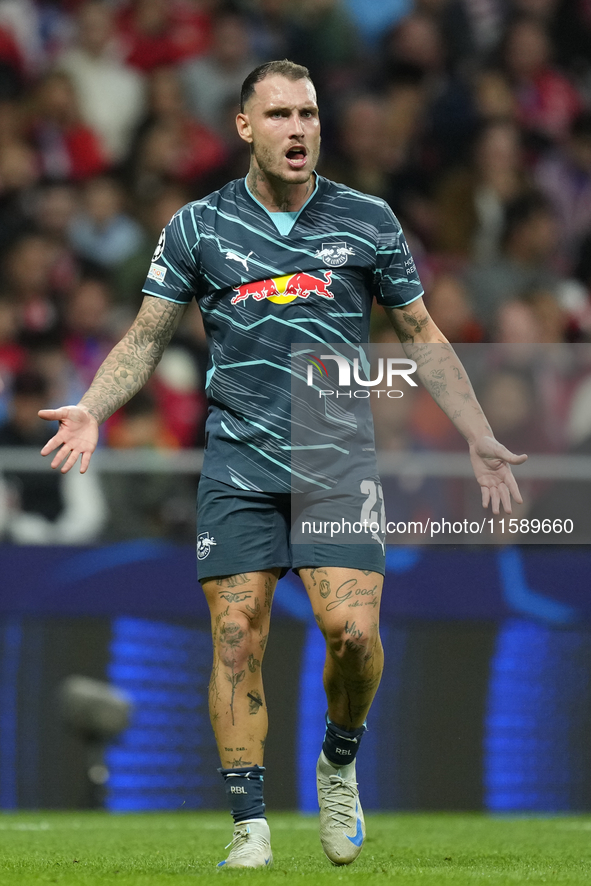 David Raum left-Back of RB Leipzig and Germany  during the UEFA Champions League 2024/25 League Phase MD1 match between Atletico de Madrid a...