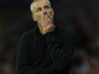 Marco Rose head coach of RB Leipzig reacts during the UEFA Champions League 2024/25 League Phase MD1 match between Atletico de Madrid and RB...