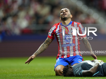 Angel Correa right winger of Atletico de Madrid and Argentina lament a failed occasion during the UEFA Champions League 2024/25 League Phase...