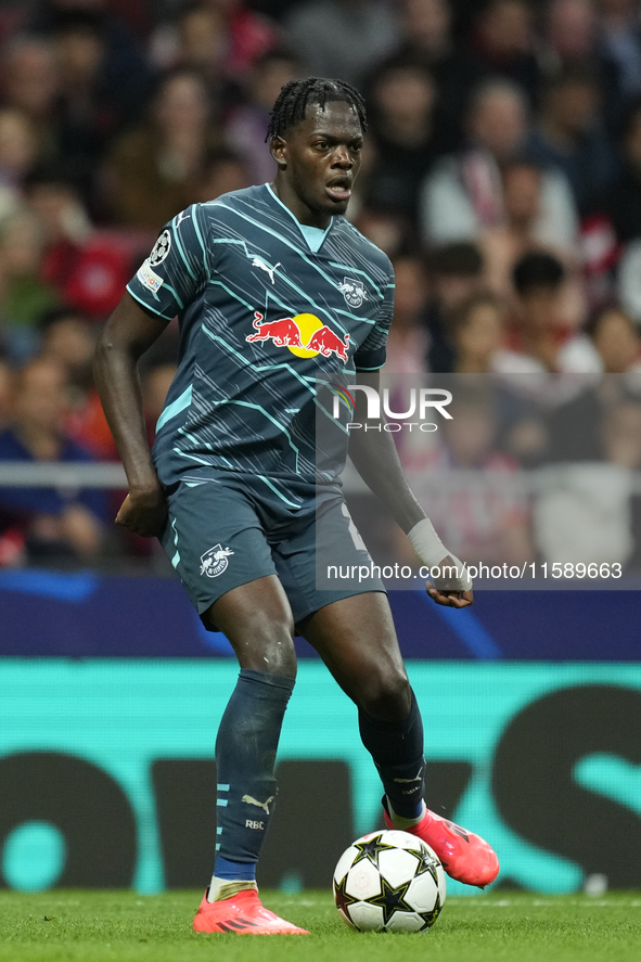 Castello Lukeba centre-back of RB Leipzig and France during the UEFA Champions League 2024/25 League Phase MD1 match between Atletico de Mad...