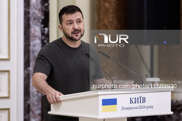 Ukrainian President Volodymyr Zelenskiy during a joint press conference with European Commission President Ursula Von Der Leyen in Kyiv, Ukr...