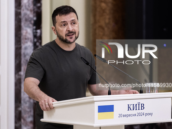 Ukrainian President Volodymyr Zelenskiy during a joint press conference with European Commission President Ursula Von Der Leyen in Kyiv, Ukr...