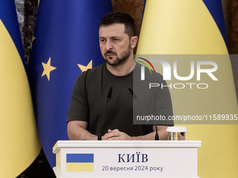 Ukrainian President Volodymyr Zelenskiy during a joint press conference with European Commission President Ursula Von Der Leyen in Kyiv, Ukr...