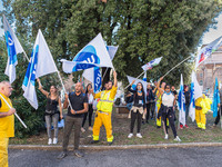 Railway workers protest against salary reductions and benefits cuts in Rome, Italy, on September 20, 2024. (