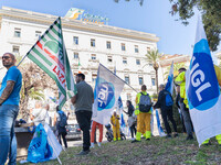 Railway workers protest against salary reductions and benefits cuts in Rome, Italy, on September 20, 2024. (