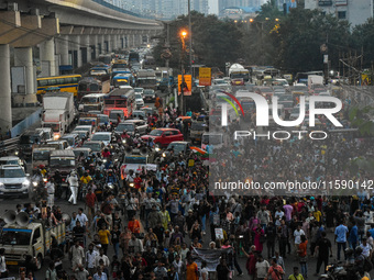 Various citizen organizations take out a torch rally in Kolkata, India, on September 20, 2024, in protest against the rape and murder of a s...