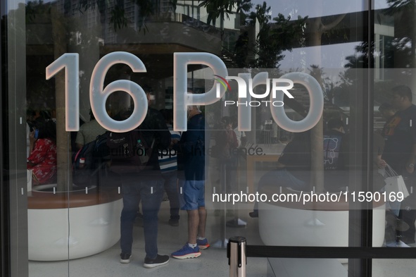 iPhone 16 Pro branding is seen on the launch day of the iPhone 16 series at Apple BKC, in Mumbai, India, on September 20, 2024. The highly a...