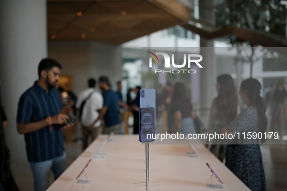 iPhone 16 models are on display on the launch day of the iPhone 16 series at Apple BKC, in Mumbai, India, on September 20, 2024. The highly...